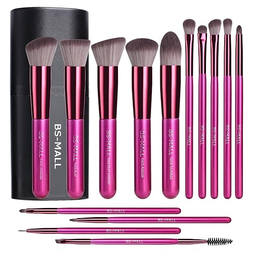 Miniatura 7 de BS-MALL - Brochas de maquillaje sintéticas de alta calidad correctores de polvo sombras de ojos maquillaje juego de 14 brochas E-verde