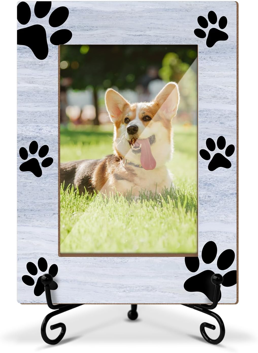 Lesixur Dog Photo Frame - Dog Paw Print Wooden Picture Frames, Birthday Gifts for Pet Lover Pet Owner, 4x6 Picture Frame with Iron Stand for Tabletop Desktop Display, Home Table Decor -035