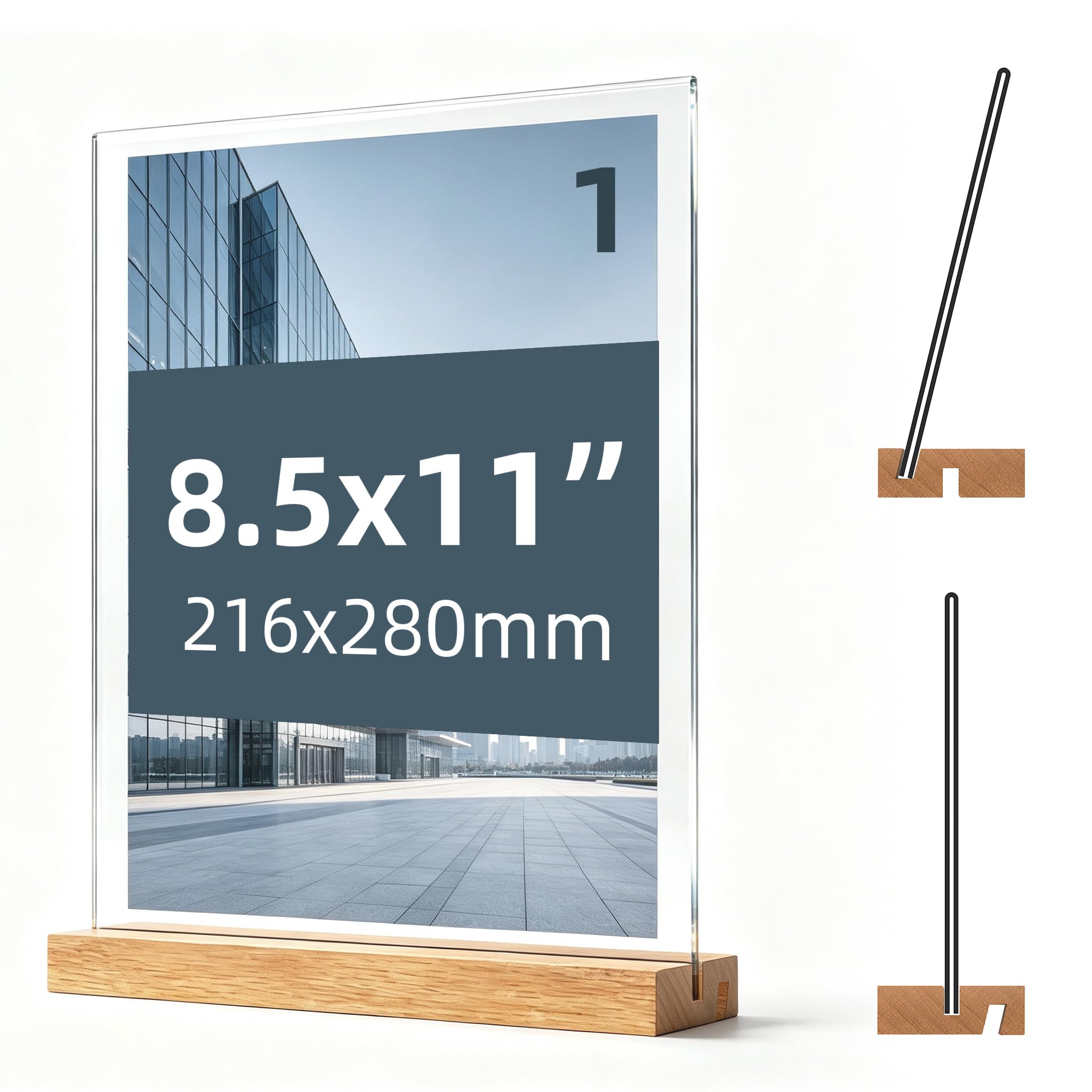 Photo 1 of ADSHOW Acrylic Sign Holder with Wood Base (8.5x11, 1 Pack)