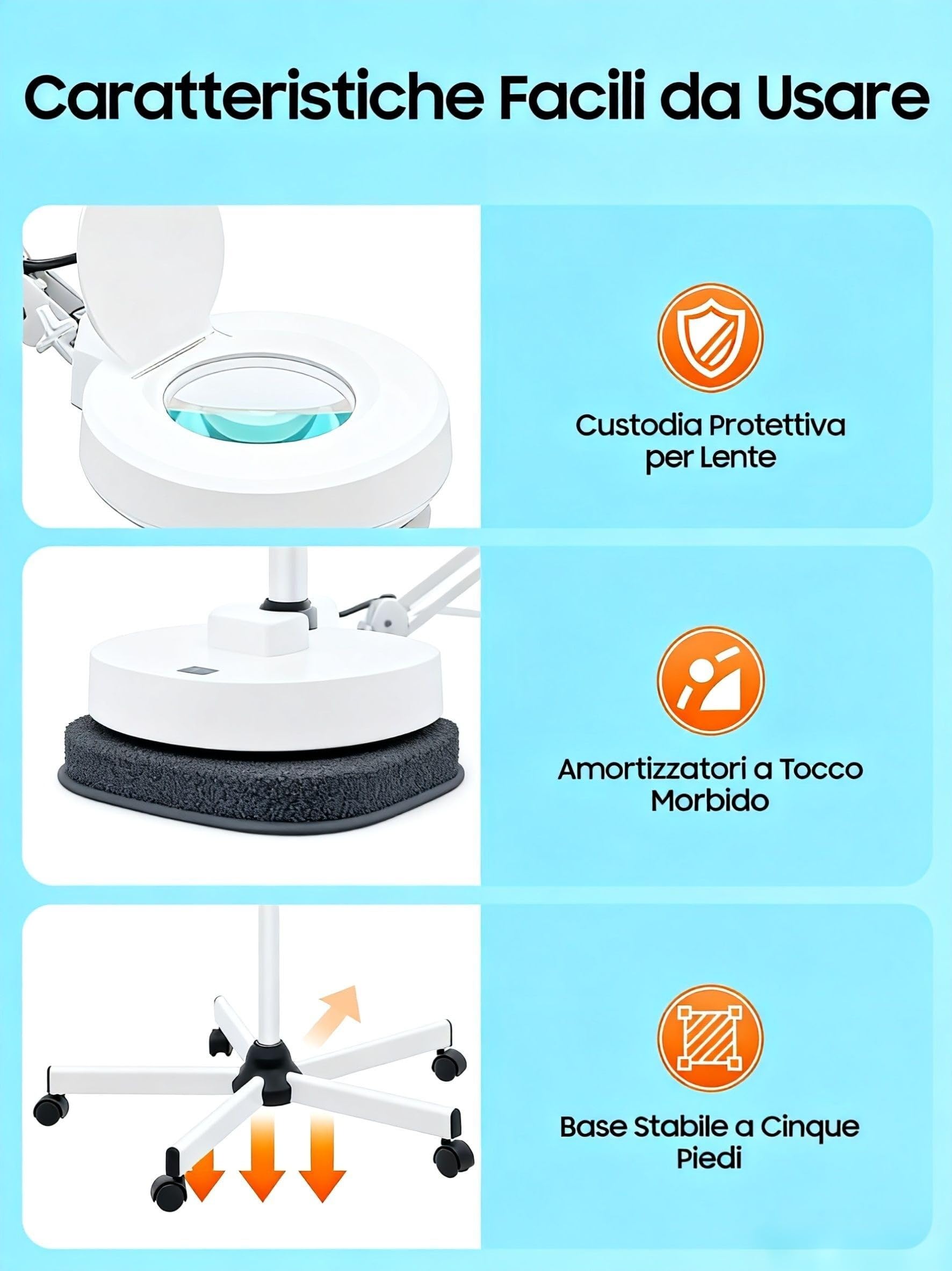 Lampada con lente d'ingrandimento cosmetica a LED da 24W, lampada con lente d'ingrandimento a LED con treppiede mobile, ingrandimento 5X lente d'ingrandimento da terra con braccio girevole e