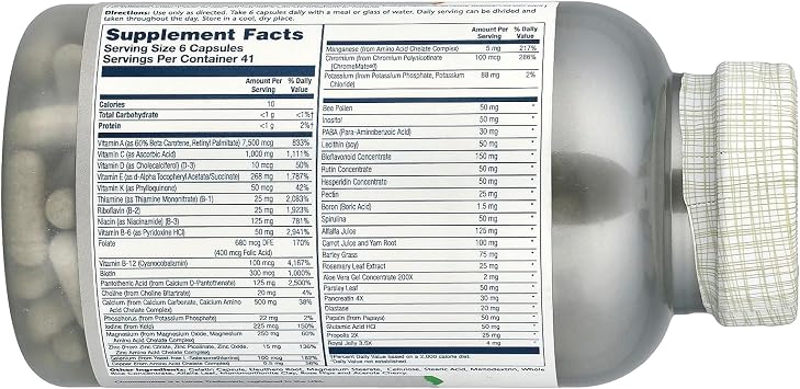 SOLARAY SpectroTM Multivitamin, Iron Free, 250 Capsules