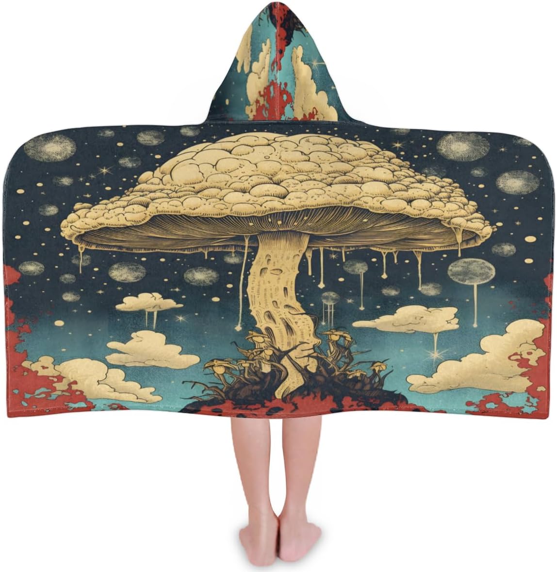 Pardick Kids Bath Towel Vintage Mushroom Beach Towel with Hood Pool Cover Up for Girls Boys Soft Absorbent Hooded Bath Towel Toddler Towels for Beach, Pool