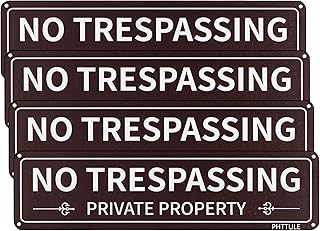 Private Property No Trespassing Sign 4 Pack, Metal No Trespass Sign, 12x3 Inch UV Protected 040 Heavy Duty Aluminum, Reflective, Fade Resistant, Weatherproof