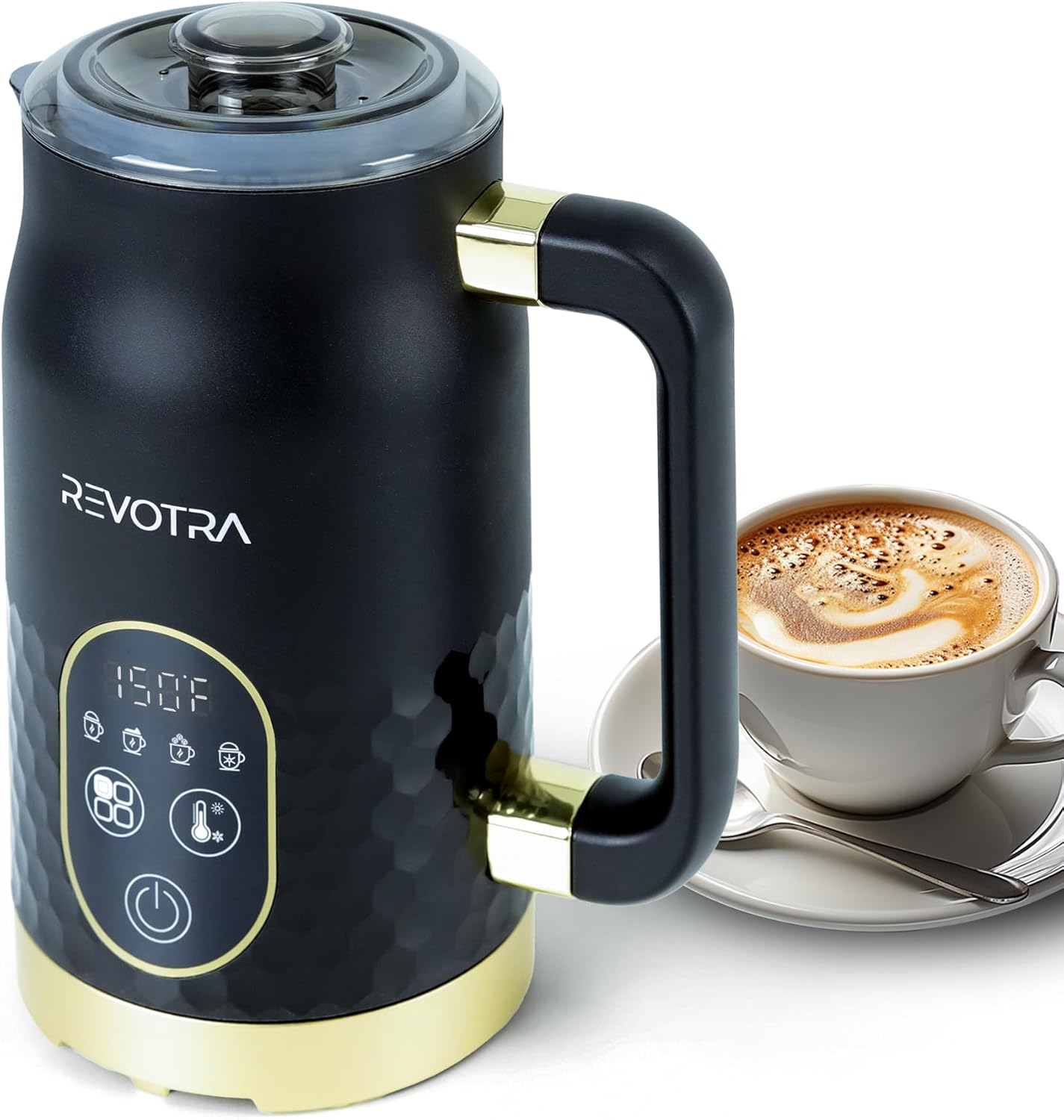 4-in-1 Electric Milk Frother and Steamer with Touchscreen, Real-Time Temp Display, Hot & Cold Foam Maker with Adjustable Temp, Non-Stick Coating, Silent for Coffee, Latte, Matcha, Cappuccino