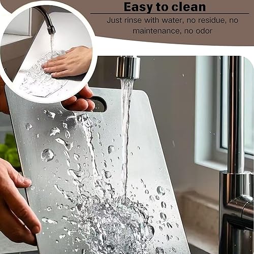 Miniatura 3 de Tabla de cortar de acero inoxidable de doble cara, tabla de cortar de grado alimenticio de doble cara, segura y práctica, para cortar carne, frutas,
