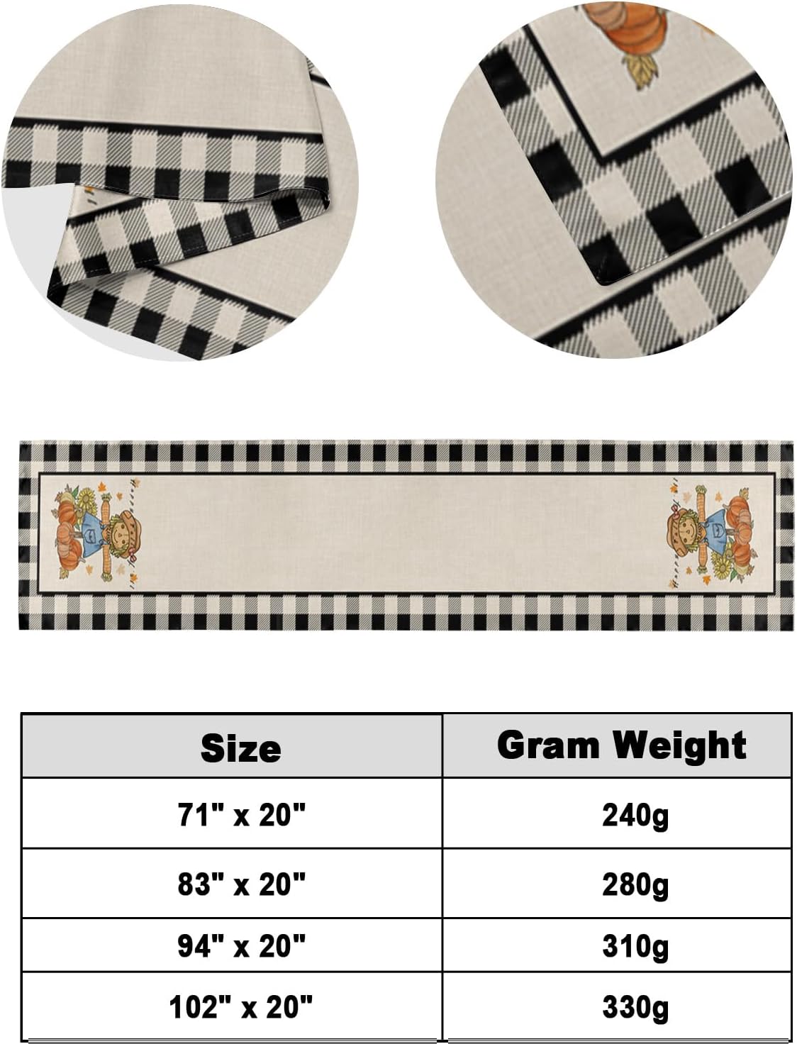 Bed Runners & Scarves, Fall Pumpkin Maple Leaves and Scarecrow Texture Black White Bed Runner, Bed Scarf Protector Decorative Accent Bedding Scarf for Hotels Homes and Guestrooms, 94 x 20 inches