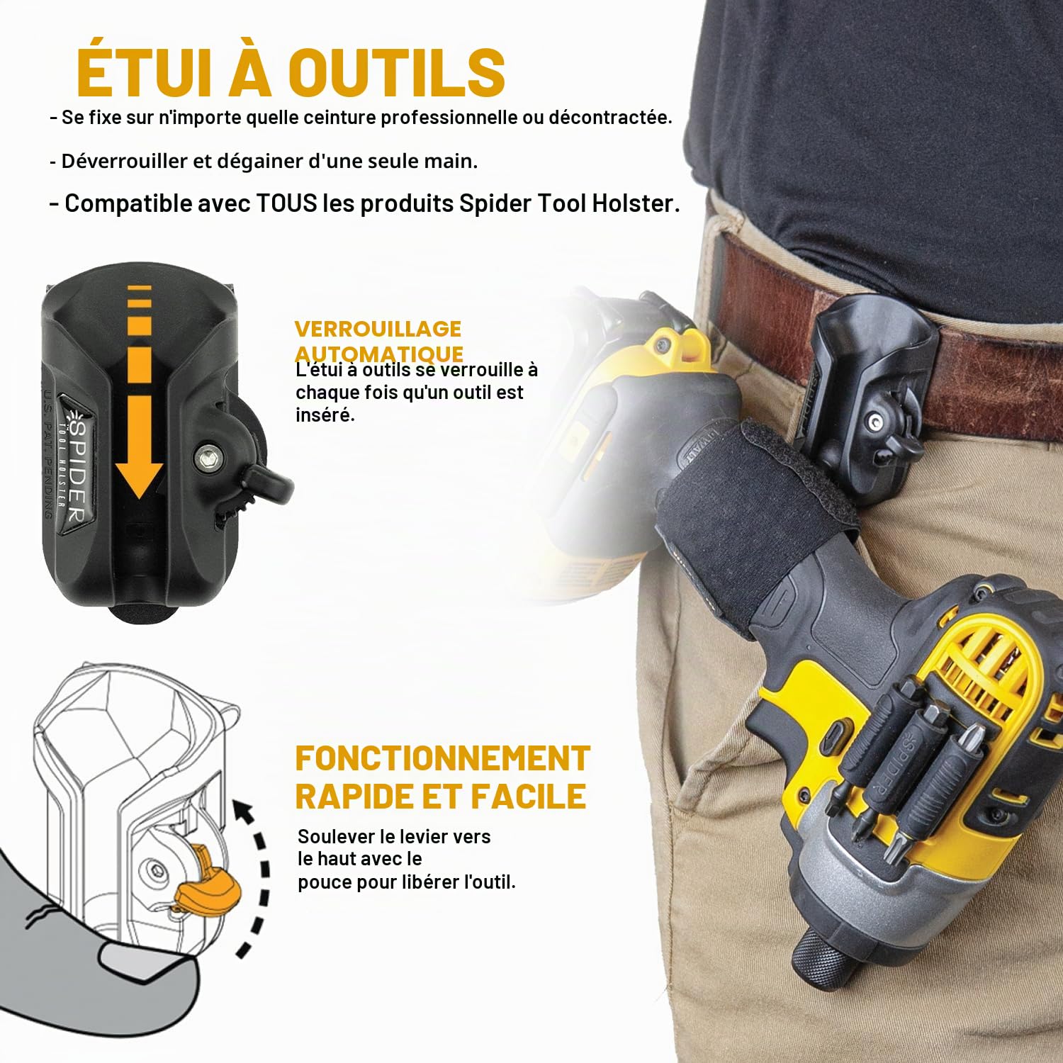 Spider Tool Holster - Improve The Way You Carry Your Power Drill, Driver, Multitool, Pneumatic, Multi-Tool and More on Your Belt!
