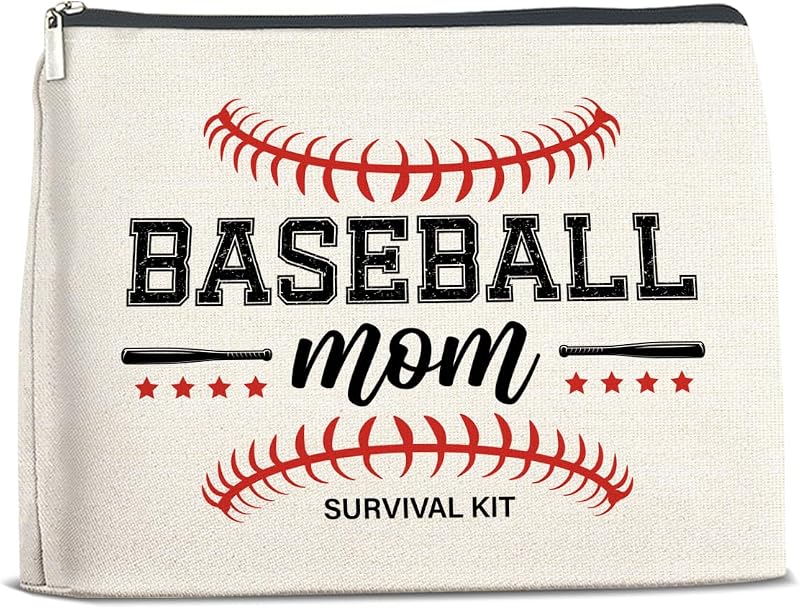 Necessaire de maquiagem FYDHQSS retangular com estampa de beisebol e zíper, 1 unidade