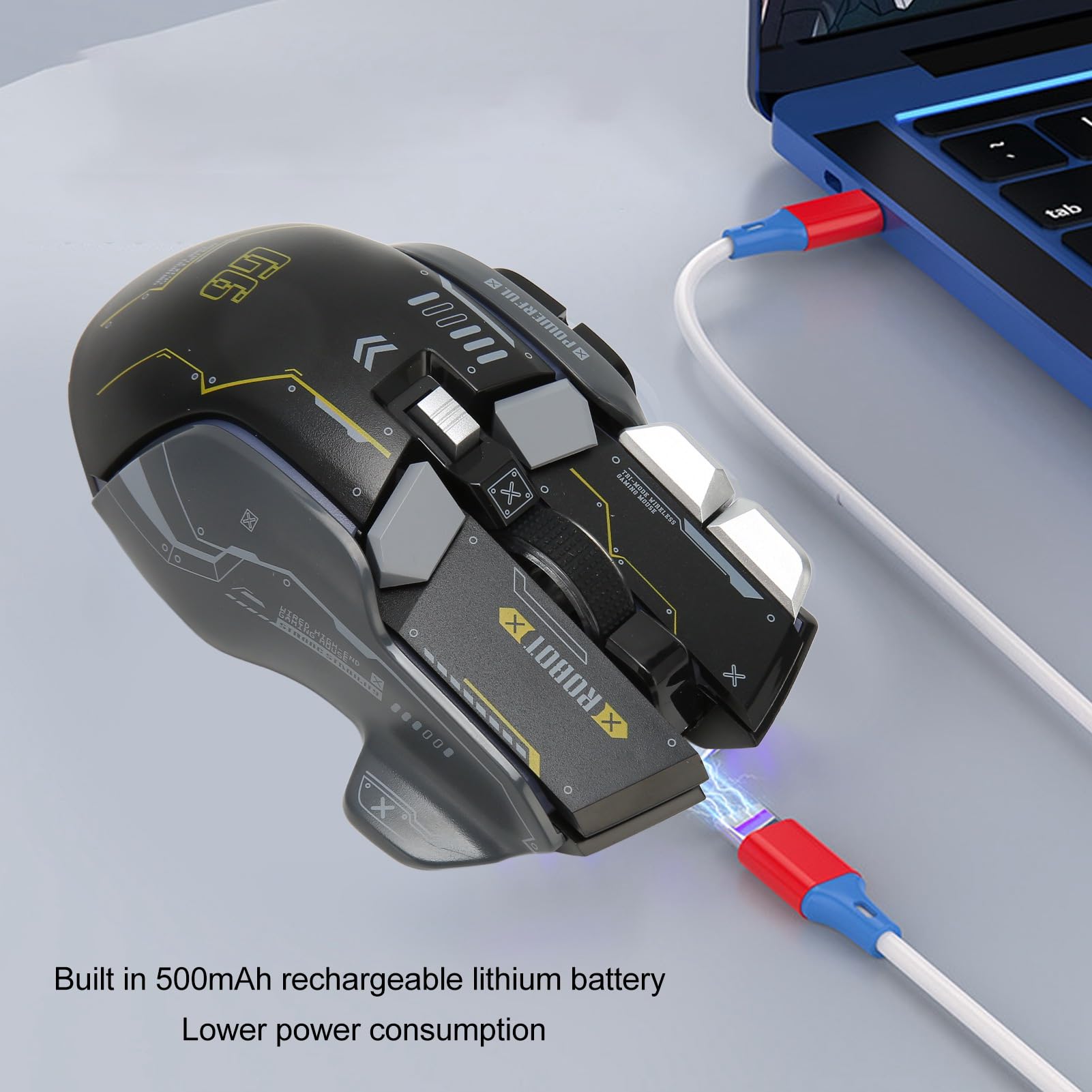 VBESTLIFE Mouse da gioco wireless, 2.4G/cablato/Bluetooth, 3 modalità, 4000 DPI, RGB, 10 pulsanti macro programmabili, per iOS, Android (Nero)