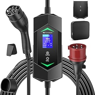 EVJUICION Mobile Wallbox 11 kw, [6 m, 3-phase, 6-16 A] charging cable e car type 2, type 2 charging cable 11 kw, IP67 EV charger with adjustable charging power for model 3/Y, Enyaq, ID.3, ID.4, Q4 and