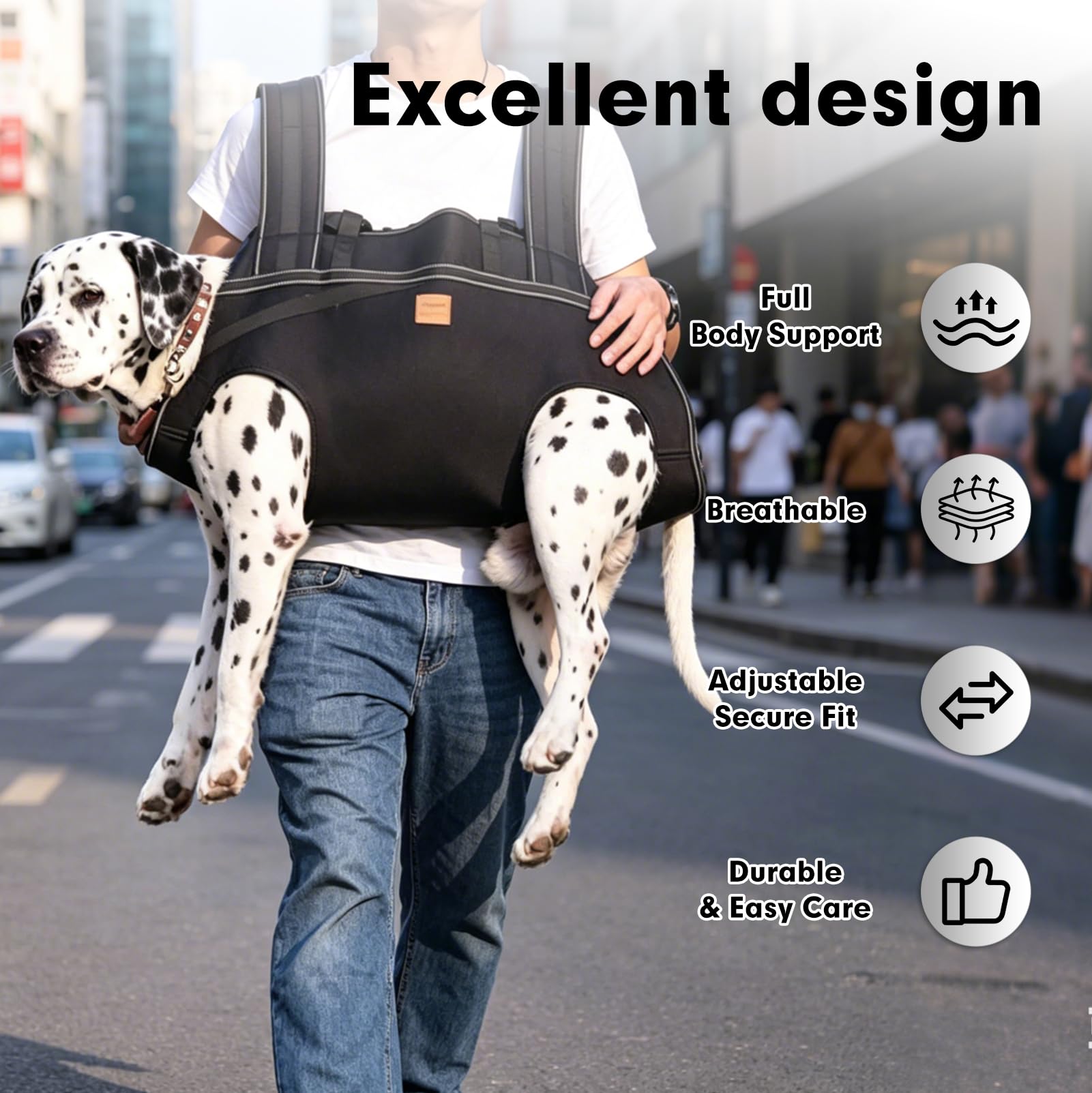 Correa de transporte grande para perros, arnés de asistencia para perros con asas acolchadas (se adapta a pecho: 49-63 cm), correa de transporte para perros con soporte de cuerpo completo y ayuda de