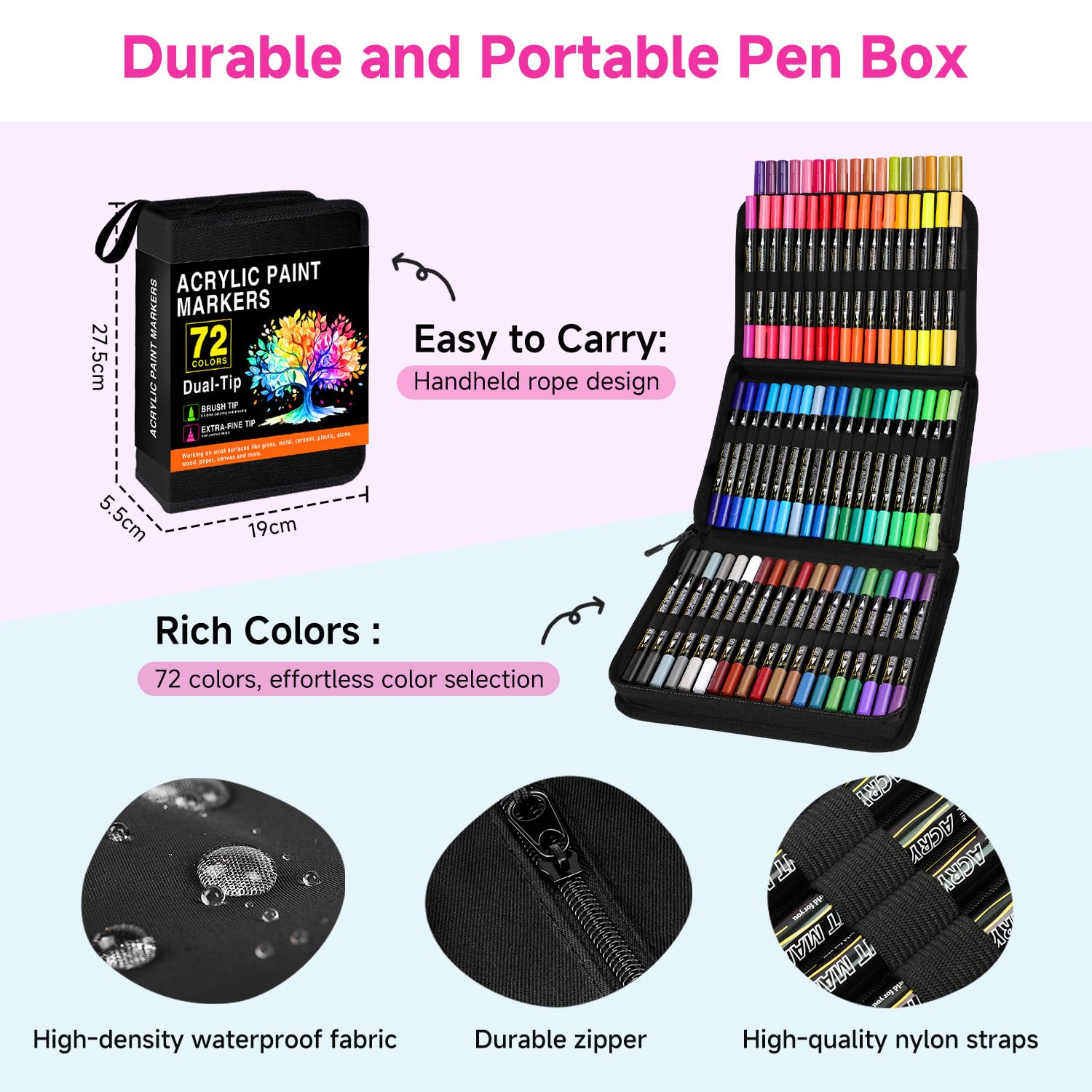 Pennarelli Acrilici Doppia Punta, 72 Colori Acrylic Paint Marker Set per Adulti e Bambini, Colori Acrilici Pennarelli per Sassi, Legno, Vetro, Ceramica, Tessuto, Tela e Carta