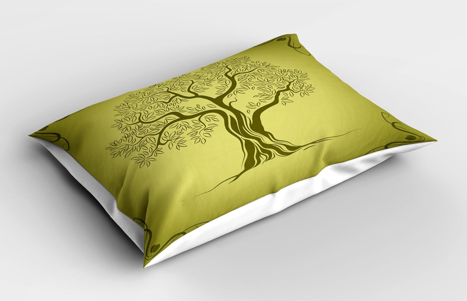 Ambesonne Olive Green Pillow Sham Set of 2, Mediterranean Olive Tree Silhouette with Ornamental Frame Nature Inspirations, Quality Microfiber Bedding Item for All Seasons, 30" x 20", Olive Green