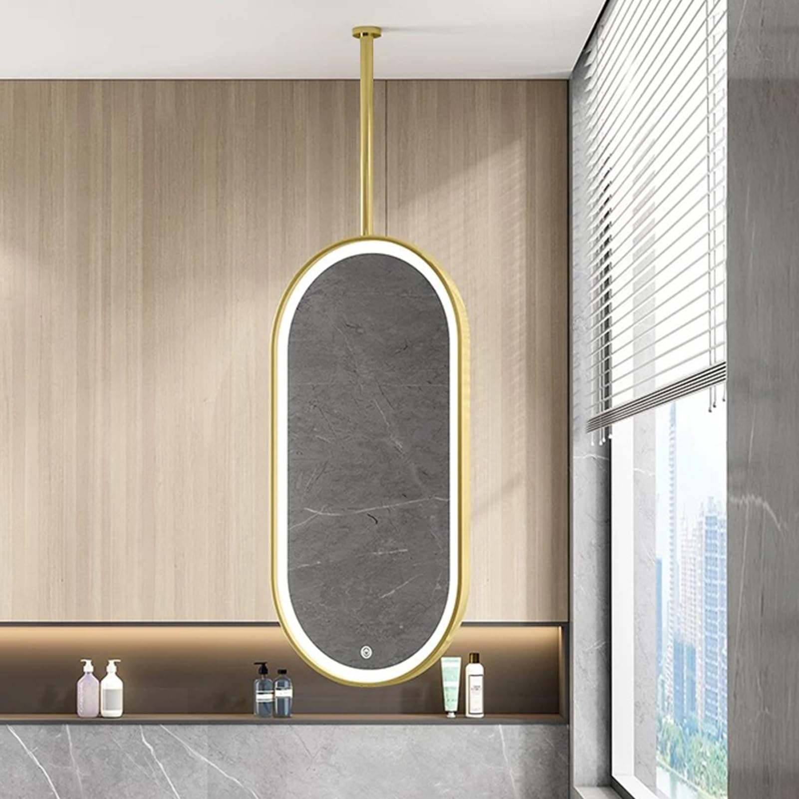 SXFSDOU LED Bathroom Mirror with Lights | Oval Wall for Ceiling Hanging Home or Hotel Floating Vanity Makeup Mirrors Entryway Bedroom - Customizable(40cmx60cm)