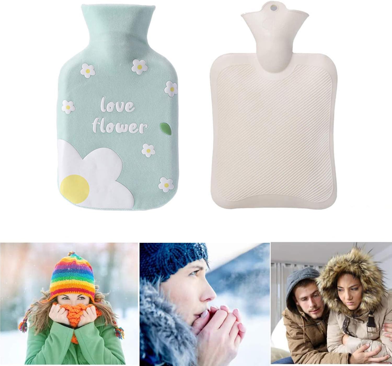 QNJM Hot Water Bottle with Soft Fleece Cover 1 Liter Foot Belly Warmer Winter Comfort Portable Children's Adult Hand Warmers Warm Palace Menstrual Pain Relief Birthday