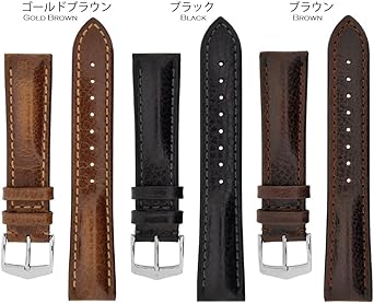 Amazon | ヒルシュ 腕時計レザーベルト 革 カーフ 多数 20 22 24 mm 3