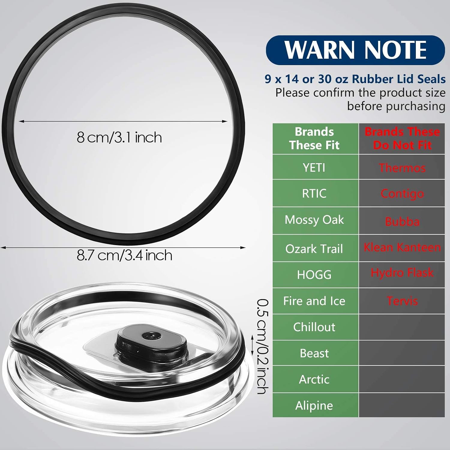 30 oz Replacement Rubber Lid Seals Compatible Seals Lid Gaskets for 14 or 30 Ounce Insulated Stainless Steel Tumblers Compatible with RTIC Atlin (Black,9 Pieces)