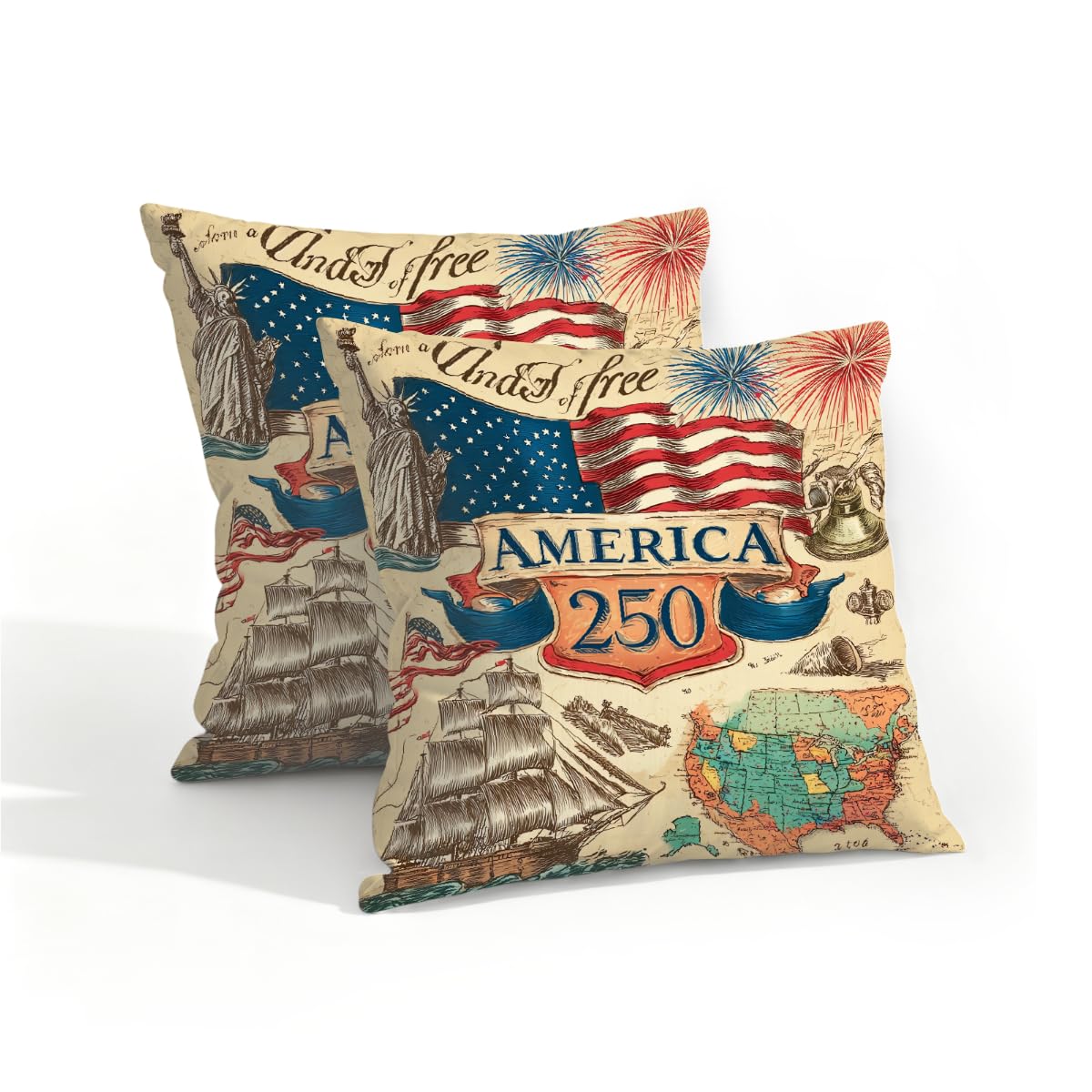 Outdoor Pillow Covers Waterproof Pillowcases 16x16in Set of 2 Retro 250th The United States Independence Decorative Throw Cushion Case for Couch Sofa Garden Patio Furniture