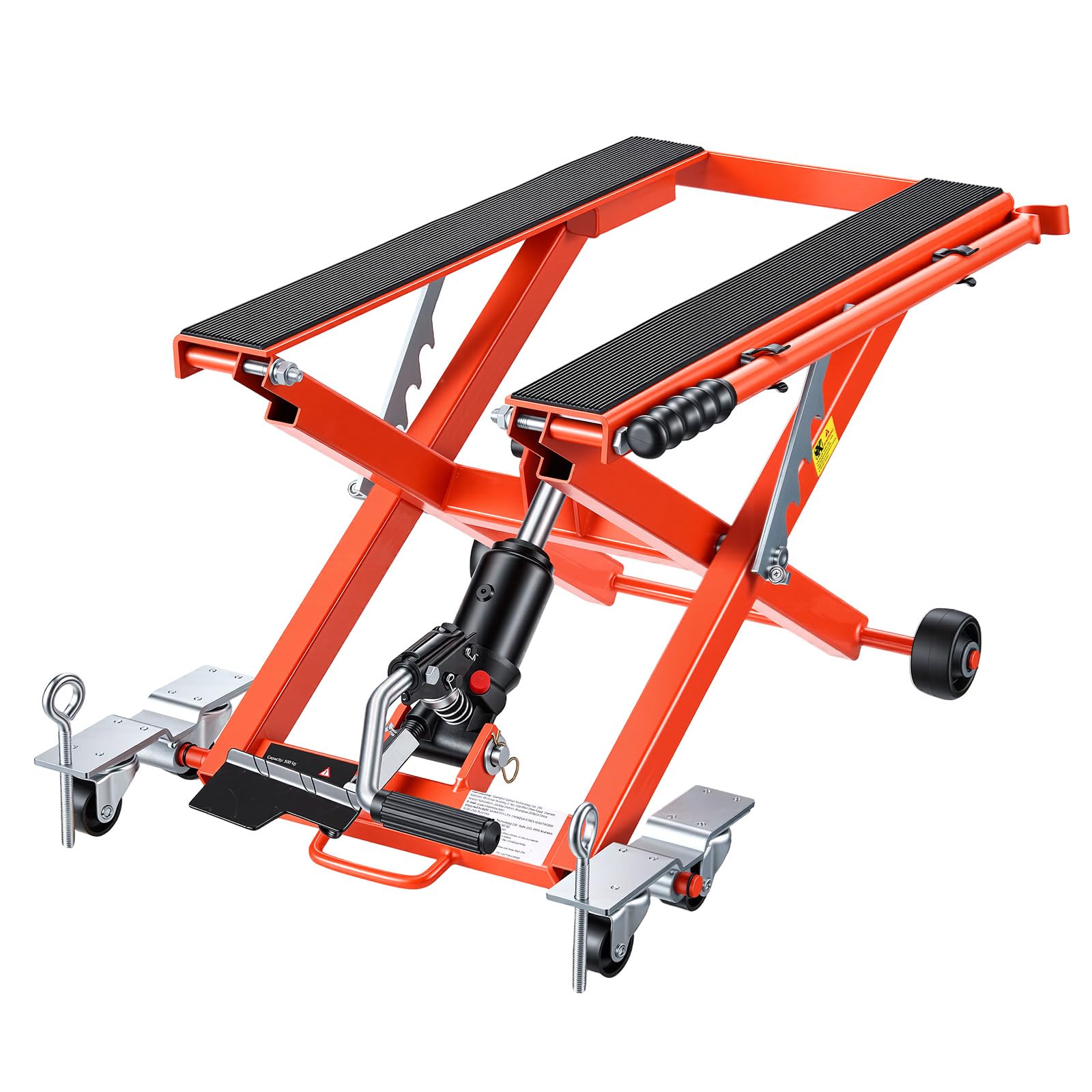 VEVOR Elevador Hidráulico de Motocicletas Capacidad de Carga de 499 kg, Plataforma Elevadora para Motocicletas con 6 Ruedas, Elevación de 120-385 mm, Soporte Estable para ATV, Talleres, Garajes