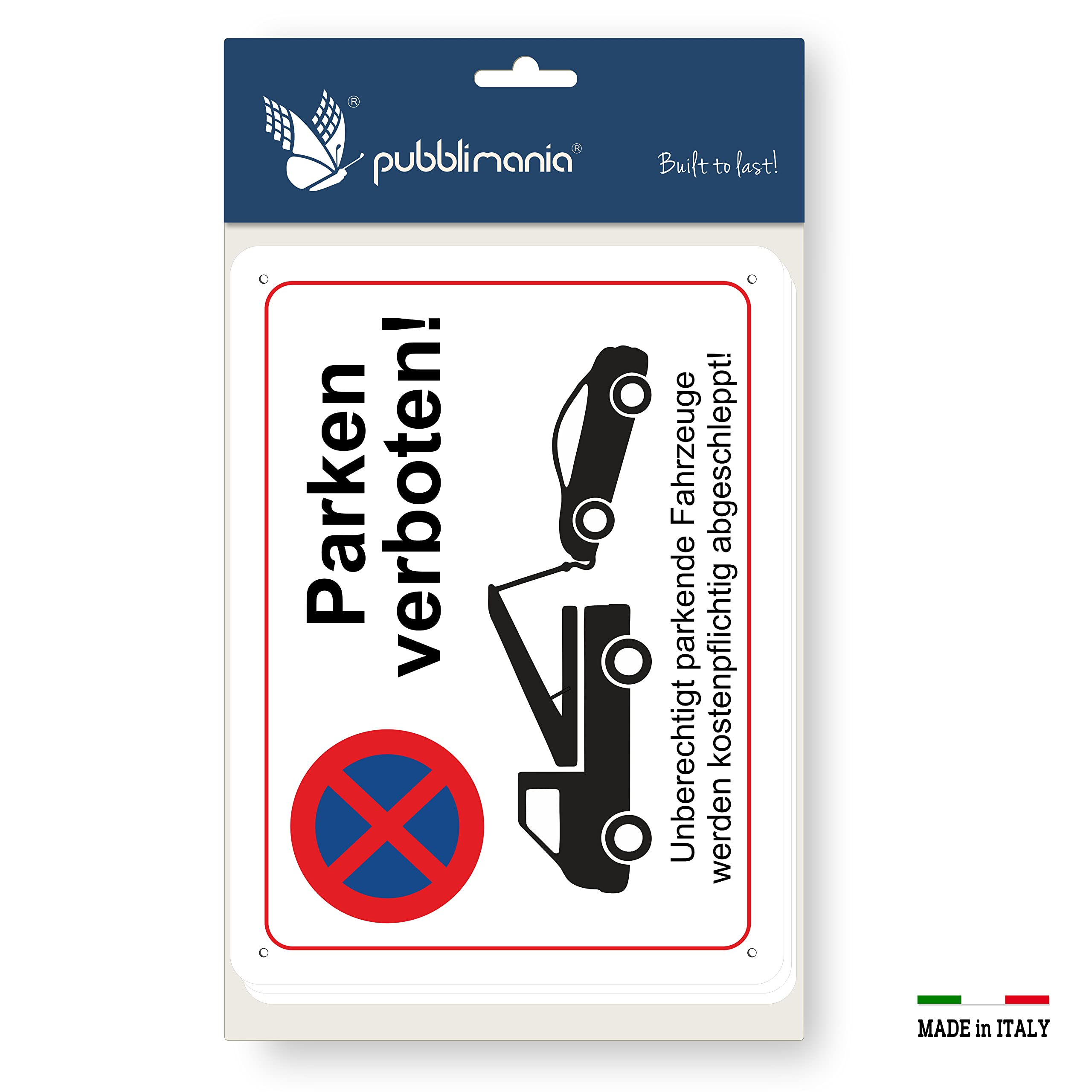 Pubblimania Señal de 3 mm de aluminio Dibond de 3 mm con prohibido aparcar (30 x 40 cm)