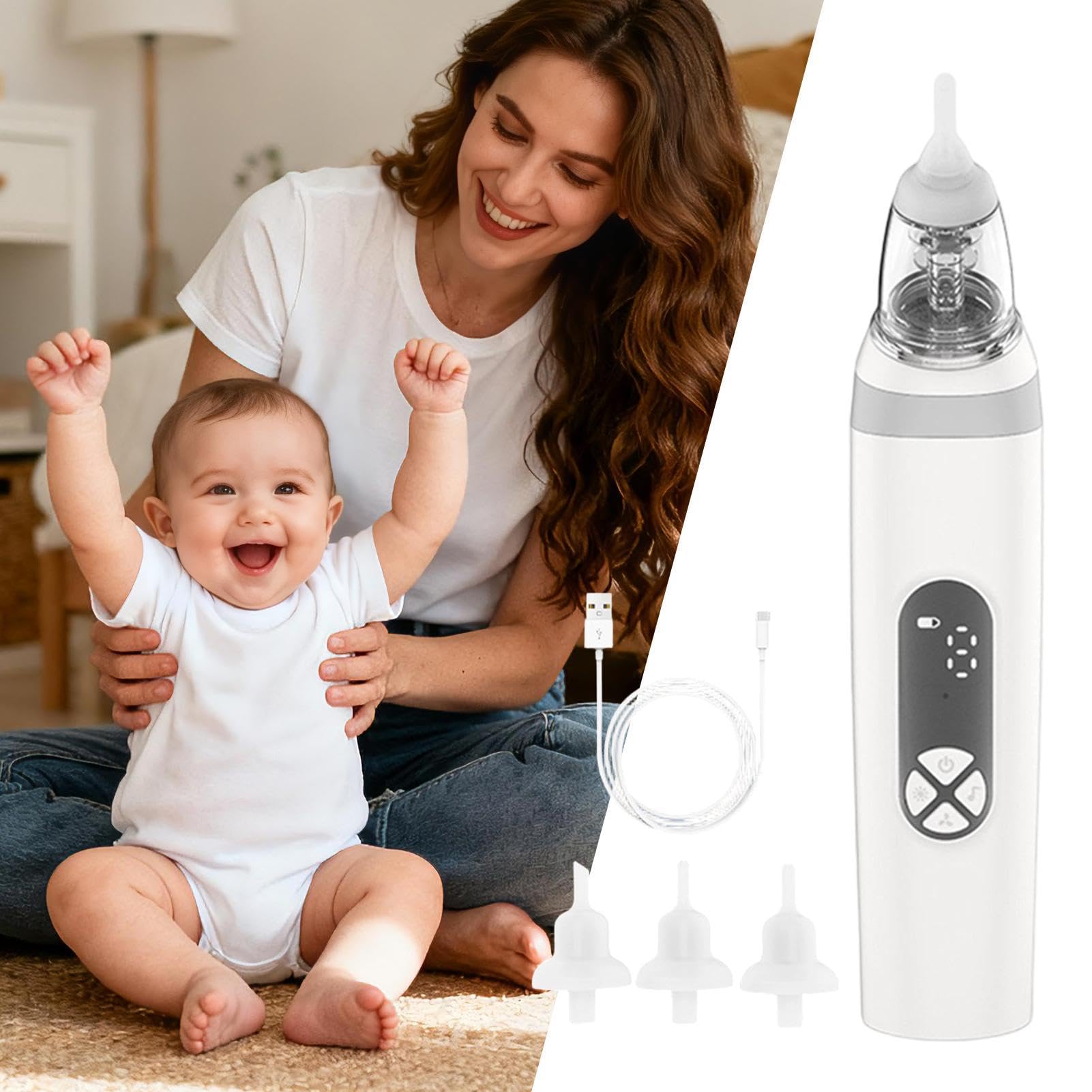 Nasensauger, geräuscharm, ergonomisch, elektrisch, mit 3 Saugstufen, Nasensauger mit starker Saugkraft, für Kinder und Erwachsene