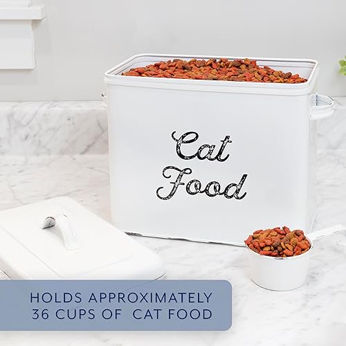 Vista 14 de AuldHome Farmhouse - Contenedor de comida para gatos (negro); contenedor rústico de comida para gatos con aspecto esmaltado con cuchara