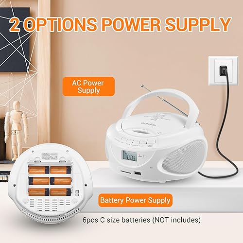 Miniatura 6 de Gelielim Reproductor de CD portátil Boombox, radio AMFM, altavoz Bluetooth, compatible con CDUSBSDBTAUX, conector para auriculares, regalos para