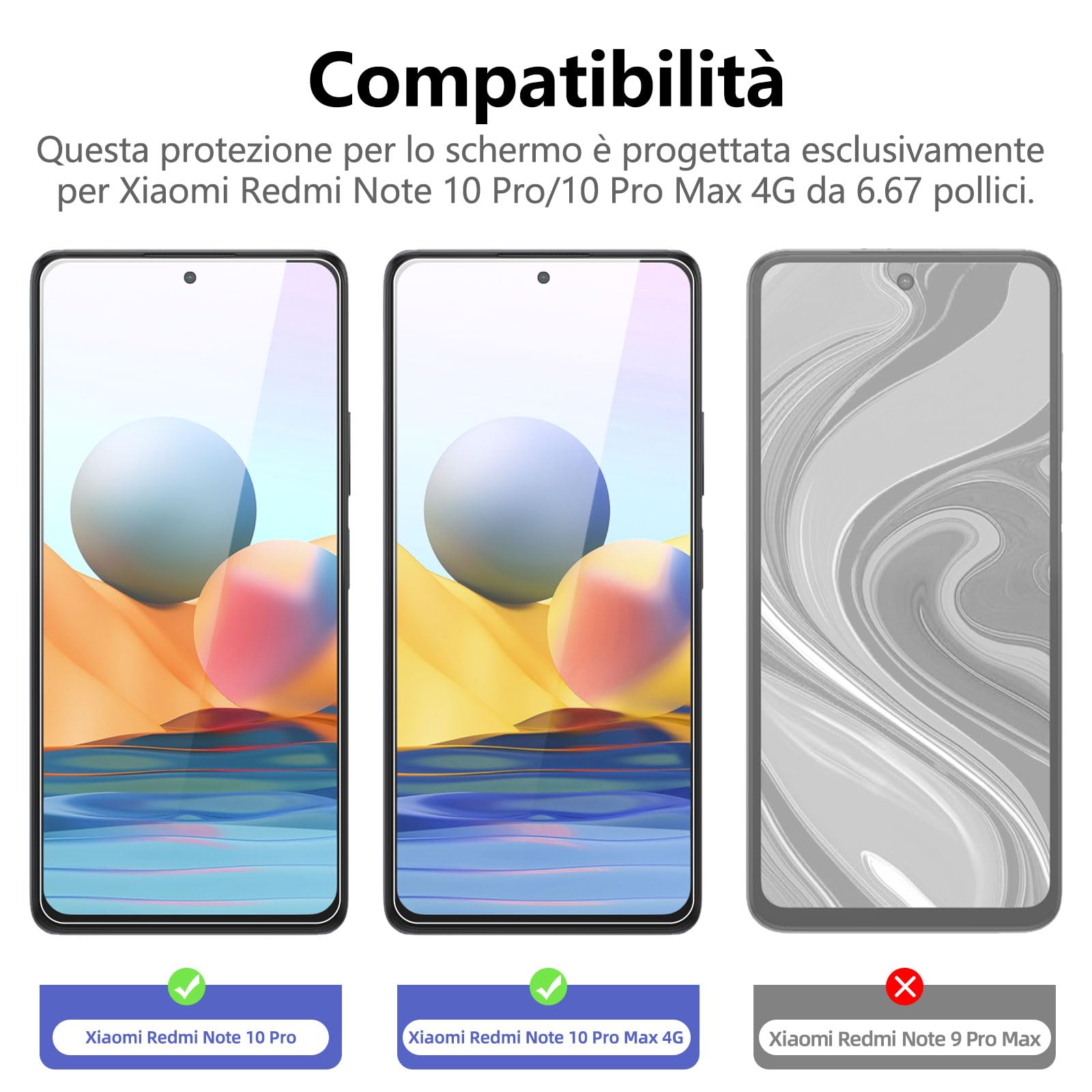 NEW'C 3 Pezzi, Vetro Temperato per Xiaomi Redmi Note 10 Pro, Note 10 Pro Max 4G, Pellicola Prottetiva, Senza Bolle, Durezza 9H, 0,33mm Ultra Trasparente, Ultra Resistente