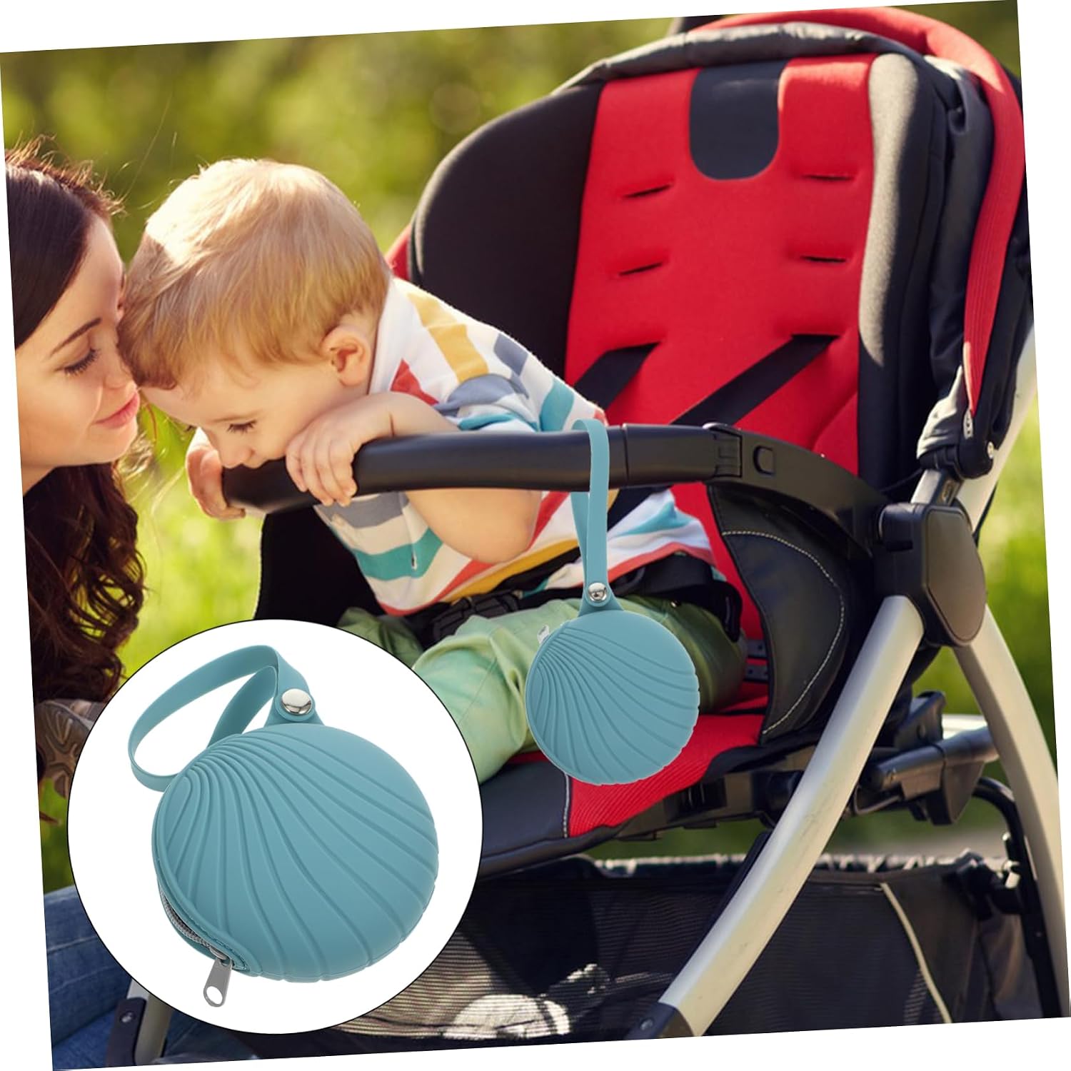 FOMIYES Adorable Organizer Bag Soft Zipper Silicone Case for Pacifiers Toys Napkins Clip Holder for Stroller Diaper Bag