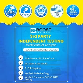BoostCeuticals CoQ10 200mg Ubiquinone - Heart Health & Statin Muscle Support, Cellular Energy, Healthy Blood Pressure Range, Powerful Antioxidant, 90 Vegan Capsules