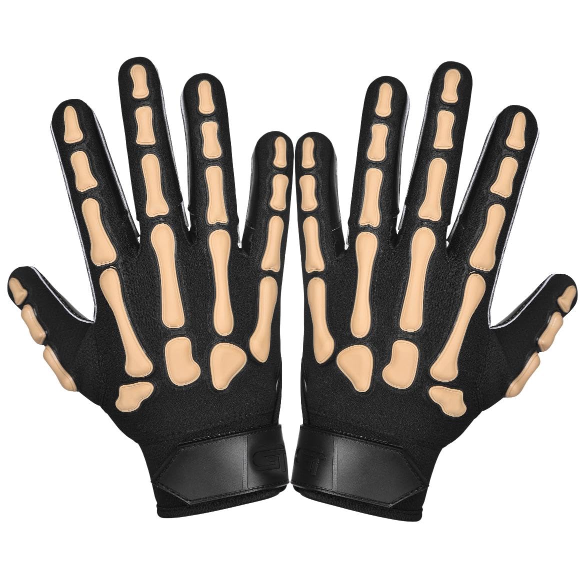Glorious Traders Youth Football Gloves American Wide Receiver Injected Bones Football Gloves for Adult Men Women & Boys with Super Sticky Silicone Grip Palms (Skin Black, Adult X-Large)