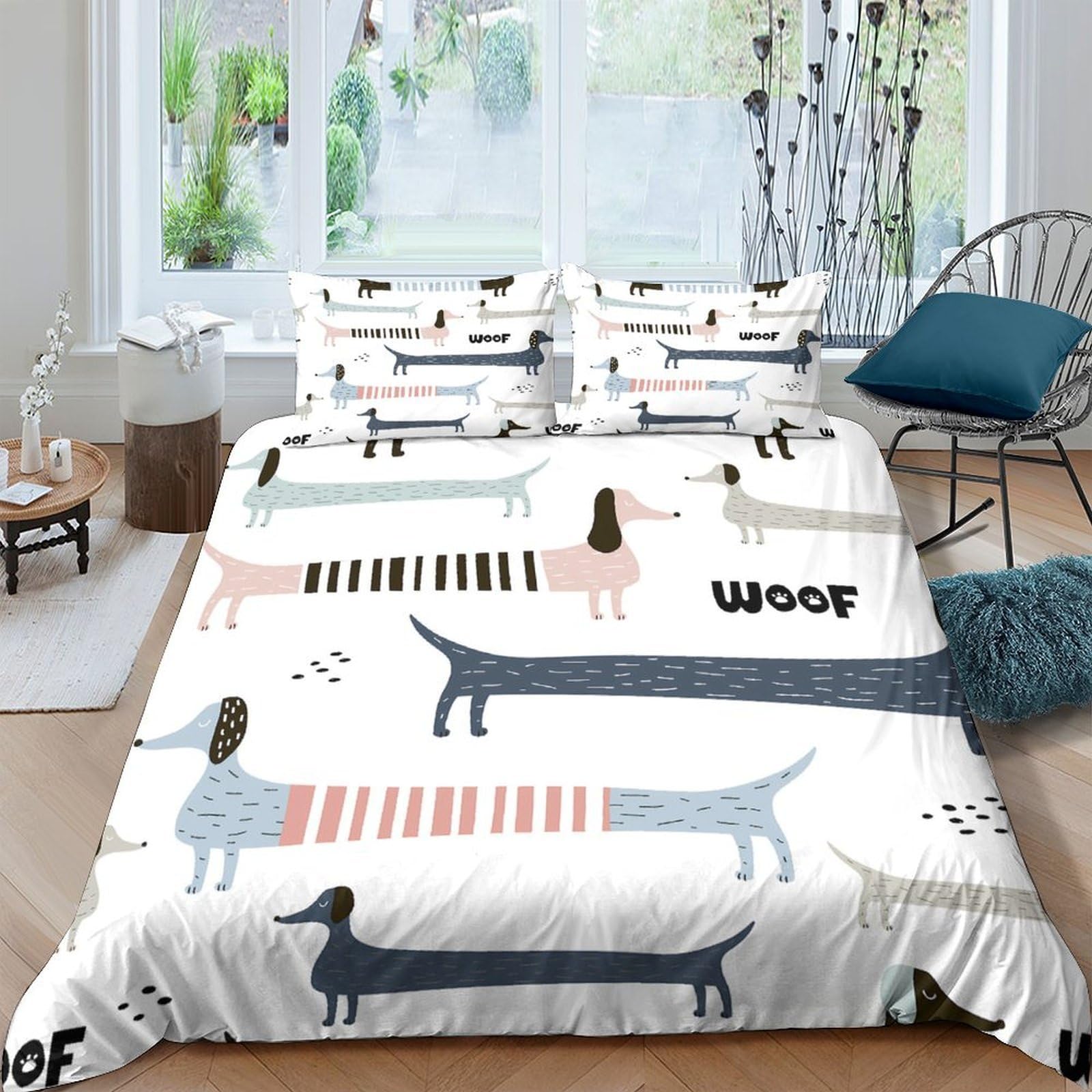 Ctjqhvkz Style-4 3D Printed Dachshund Dog Fitted Sheet Microfiber Cartoon Animal Bed Cover Non Slip Easy Care For Bedroom Guest Room Single（135X200cm）