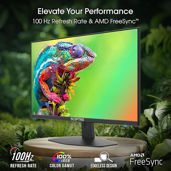 Sceptre Prime 24-inch Gaming Monitor 100Hz 1ms DisplayPort HDMI x2 100% sRGB AMD FreeSync Build-in Speakers, Eye Care Frameless Machine Black 2025 (E248W-FW100T) | 100Hz 1ms DisplayPort HDMI x2 100% sRGB AMD FreeSync Build-in Speakers, Eye Care Frameless Machine Black 2025