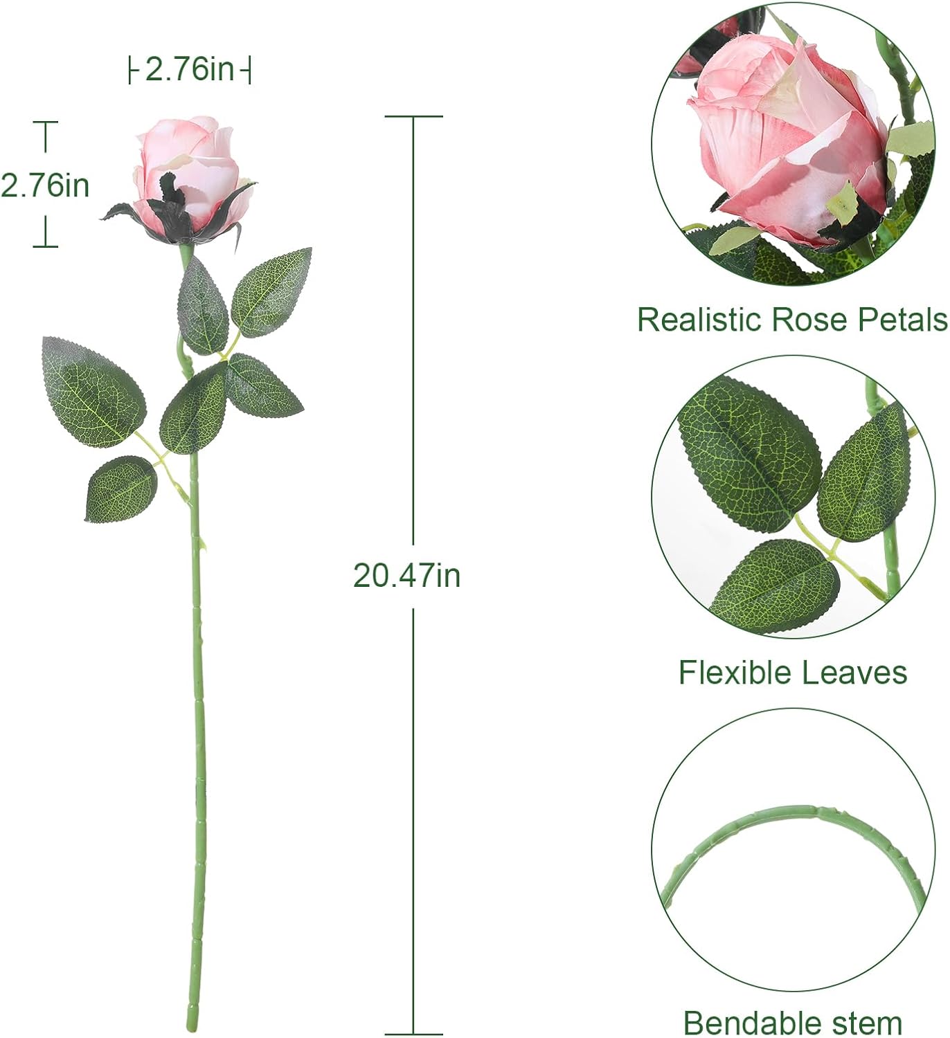 12pcs Light Pink Roses Artificial Flowers – Realistic Silk Velvet Fake Flowers with Long Stems for Valentines Day Wedding Bouquets Home Decoration Party Centrepieces & DIY Floral Arrangements - Image 3