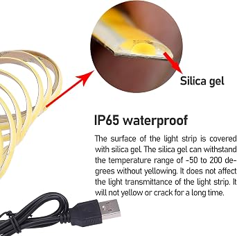 USB COB LED Şerit Işık Soğuk Beyaz 6000K, CRI 90+ DC 5V USB ile Çalışan 6.5 ft/2M 640LED Yüksek Parlaklık İç Mekan Kullanımı IP20 Esnek LED Şerit Işıklar