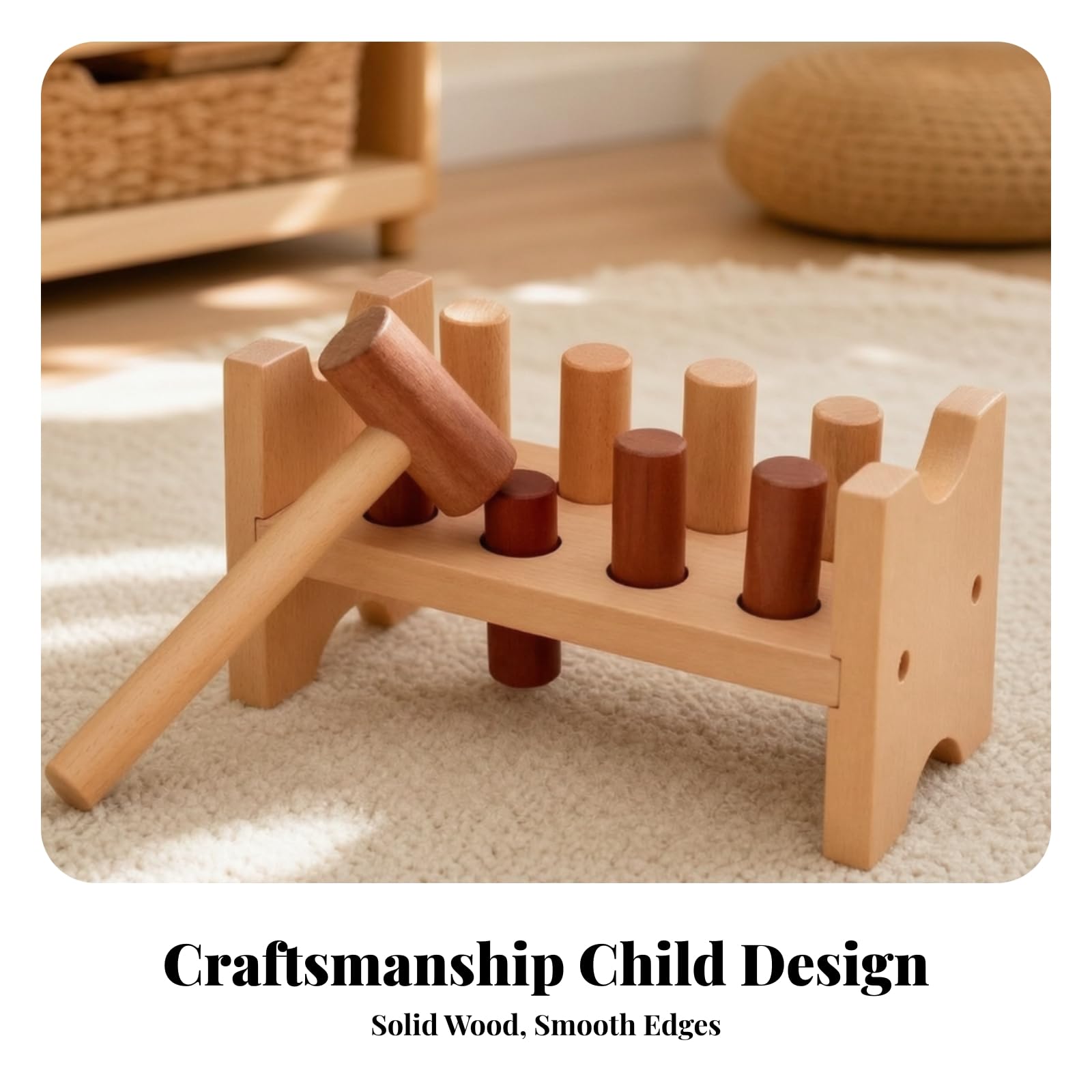 Banco da Martellare in Legno Educativo Set Martelletto in Legno con Pioli Sensoriale Gioco del Martelletto con Pioli per Neonati