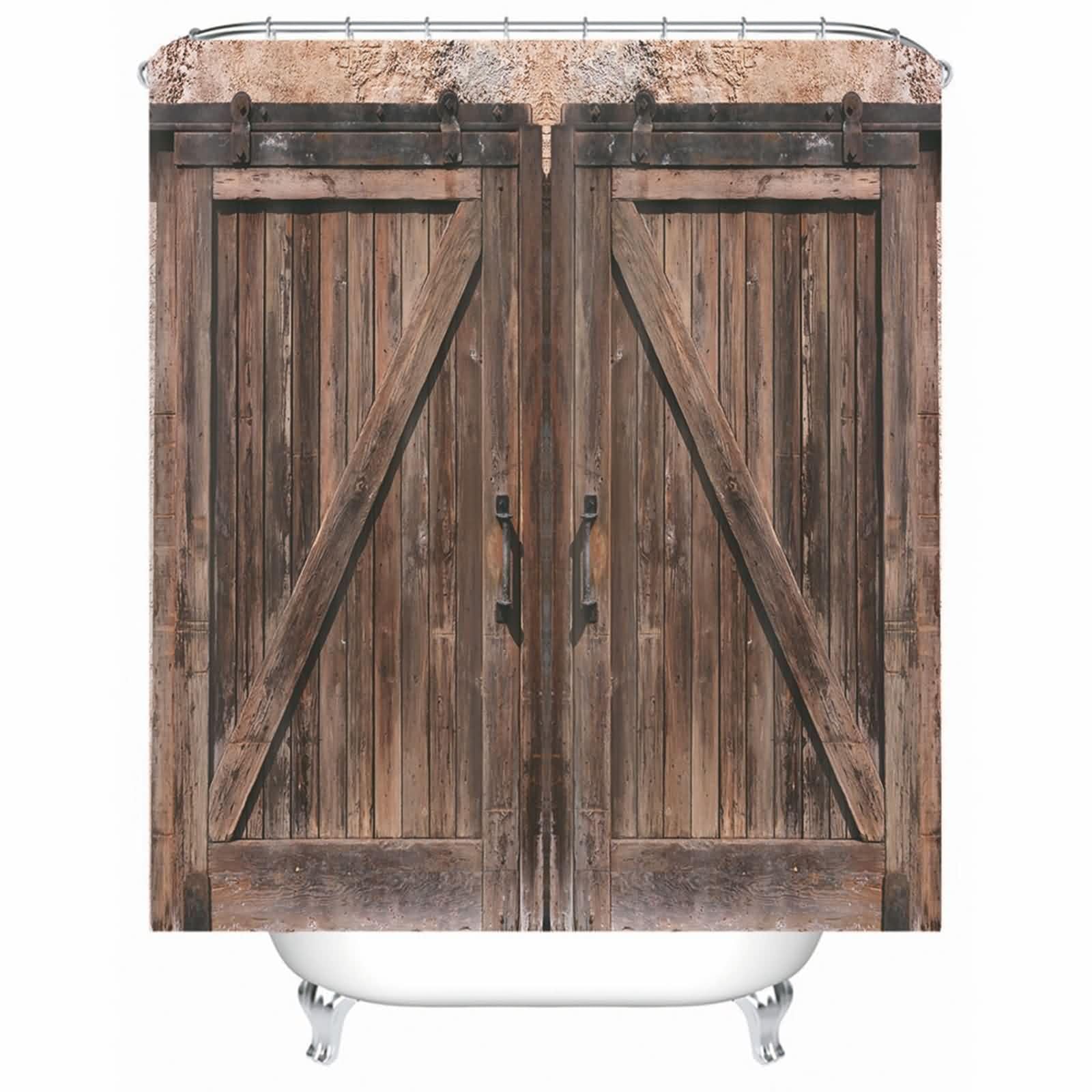 Cortina de ducha impermeable tela textil marrón oscuro, patrón de puerta de madera, cortina de baño antimoho, poliéster resistente al agua, lavable, cortinas de ducha en el baño para bañera