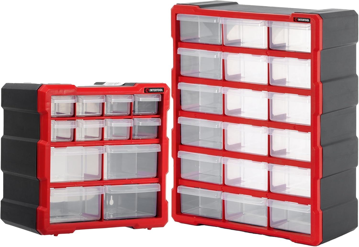 INTERTOOL Small Parts Hardware Organizers - Removeable Drawer Bins & Dividers - Screw Storage Tool Box with Wall Mounts - For Bolts, Craft Beads, Legos - BX08-4024-4019