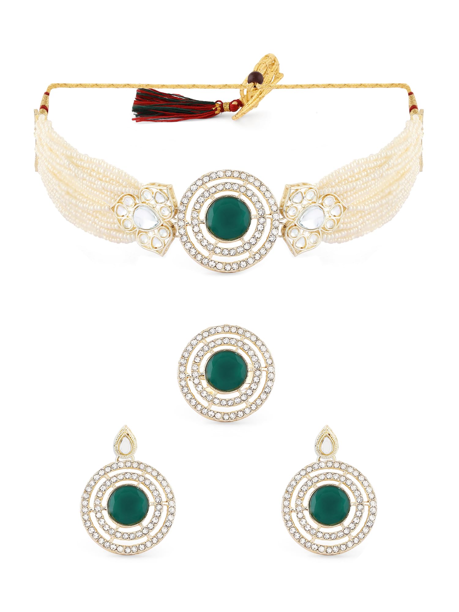 ZAVERI PEARLS Green Stones Dazzling Austrian Diamonds Multistrand Beaded Necklace Earring & Ring Set For Women-ZPFK17598 (B0CWNWKTNP) Amazon Price History, Amazon Price Tracker
