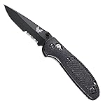 Benchmade - Mini Griptilian 556SBK-S30V Knife with CPM-S30V Steel, Drop-Point Blade, Serrated Edge, Coated Finish, Black Handle, Made in the USA