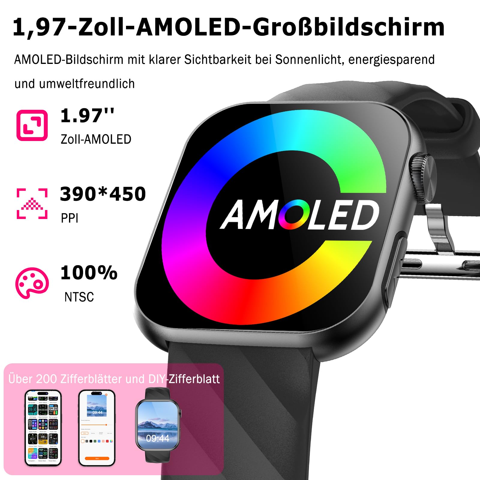2026 Neu Smartwatch EKG+HRV/Blutdruckmessung/Harnsäure/BMI Herren Damen 1,97"AMOLED Gesundheitsuhr mit Telefonfunktion 24H Herzfrequenz Blutdruck Körpertemperatur SpO2, Schlaf-Monitor Fitnessuhr