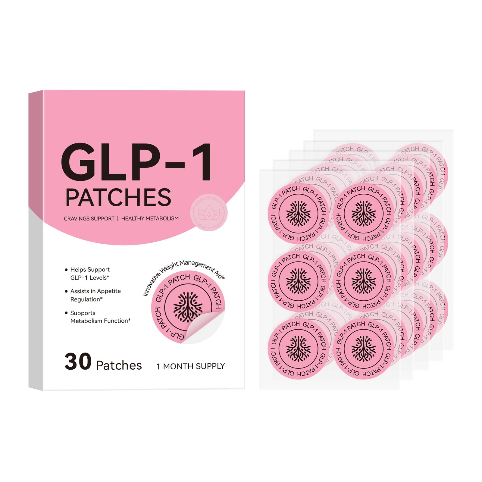 GLP-1 Patches for Cravings Support and Healthy Metabolism, Daily Metabolic Gentle Formula, 30 Patches, 1 Month Supply