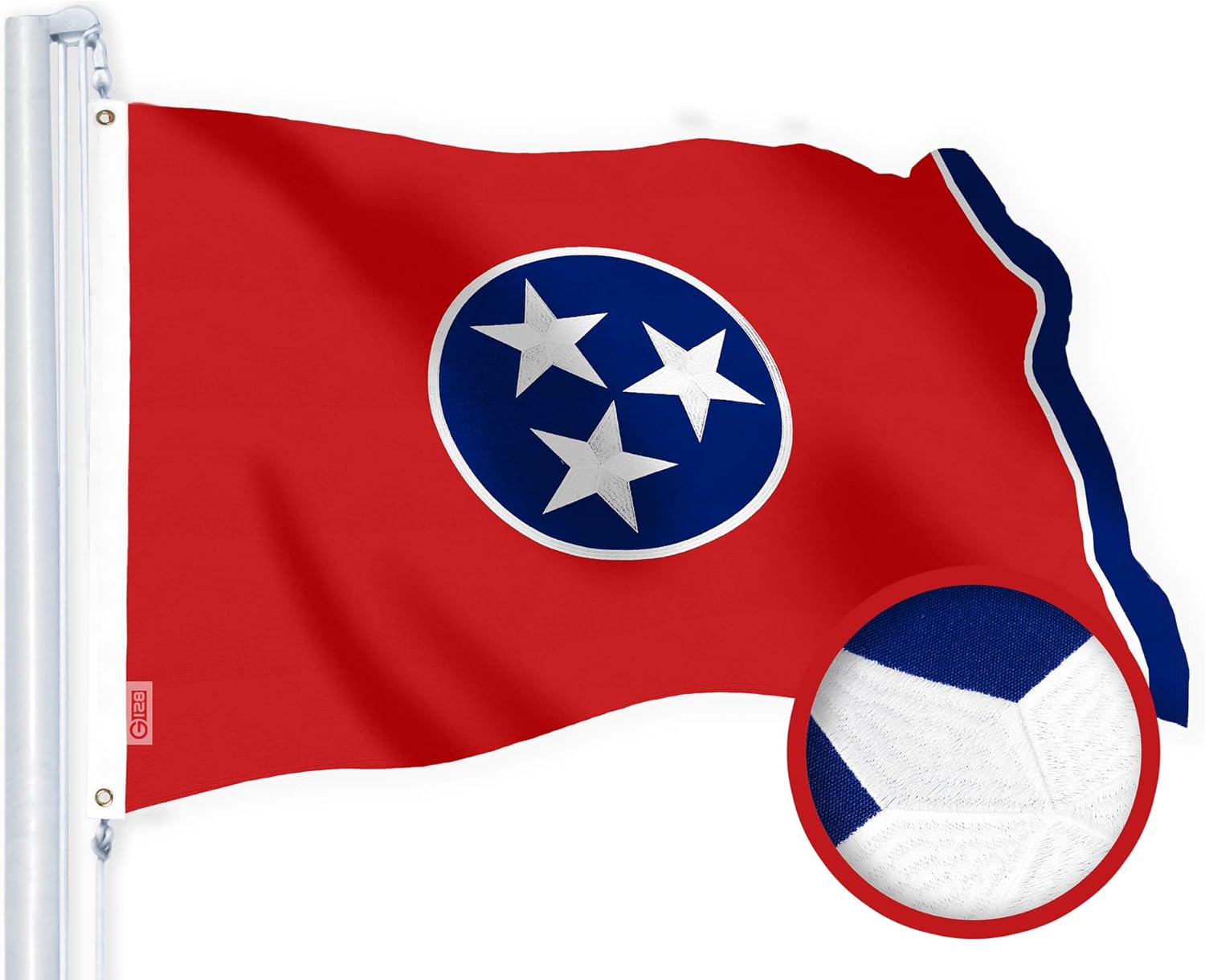 G128 Tennessee State Flag | 3x5 Ft | ToughWeave Series Embroidered 300D Polyester | Embroidered Design, Indoor/Outdoor, Brass Grommets