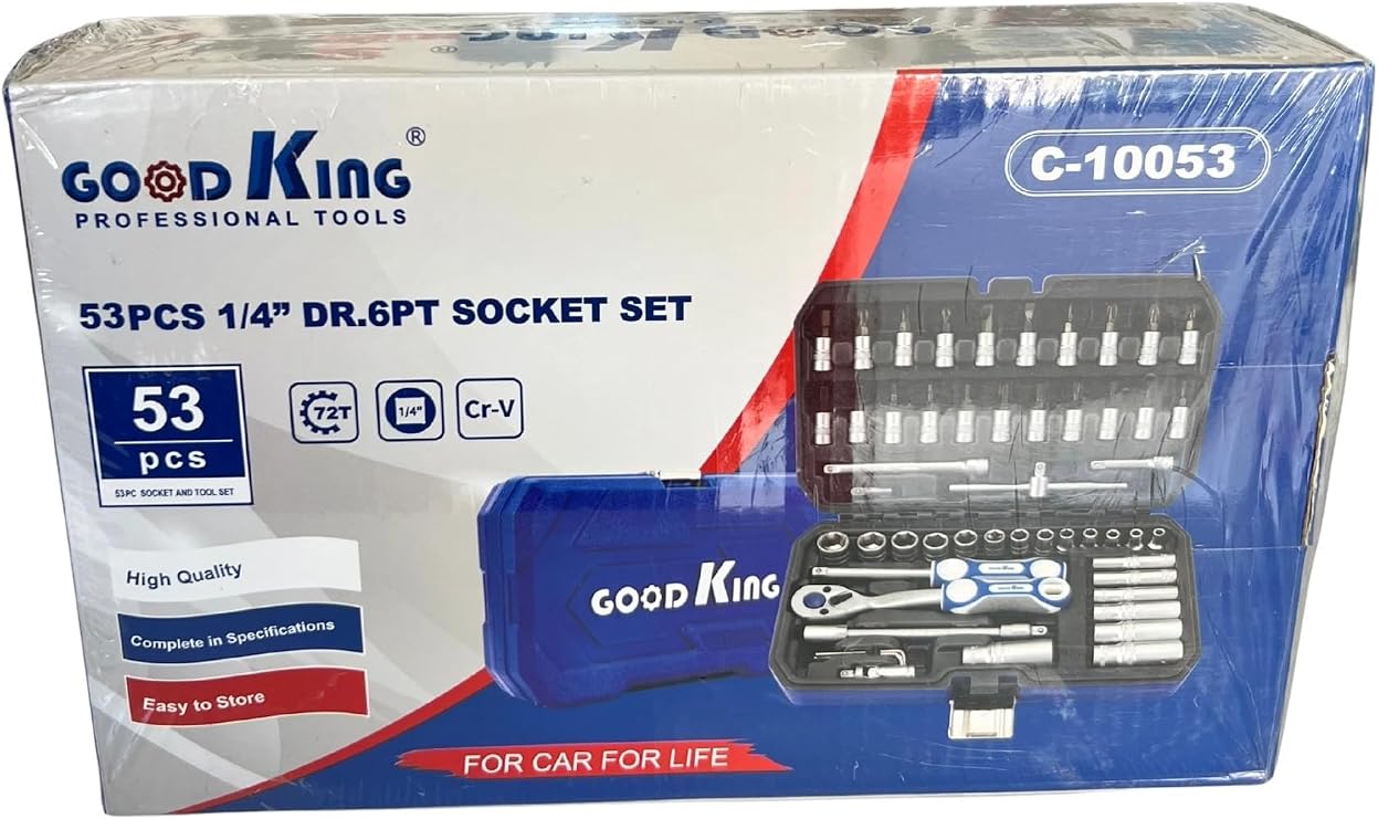 53 Parça 1/4″ Lokma Takımı – Krom-Vanadyum Çelik Soket Seti – 6 Köşe Lokma & Cırcırlı Anahtar + Uzatma Aksesuarları – Plastik Taşıma Çantalı