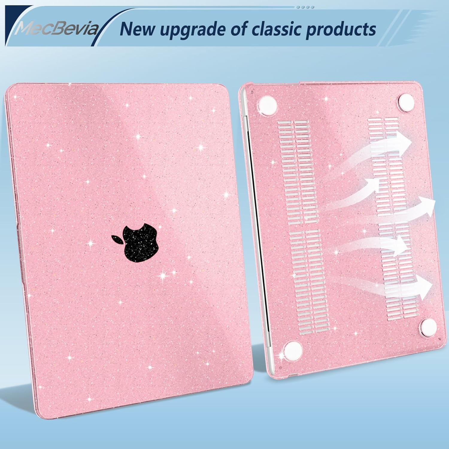 MecBevia Compatible with MacBook Air 15 inch Case, M4 A3241/M3 A3114/M2 A2941 (Released 2025 to 2023), Hard Shell, Keyboard Cover, Screen Protector, Webcam Cover & Type-C Adapter, Sparkly Pink - Image 4