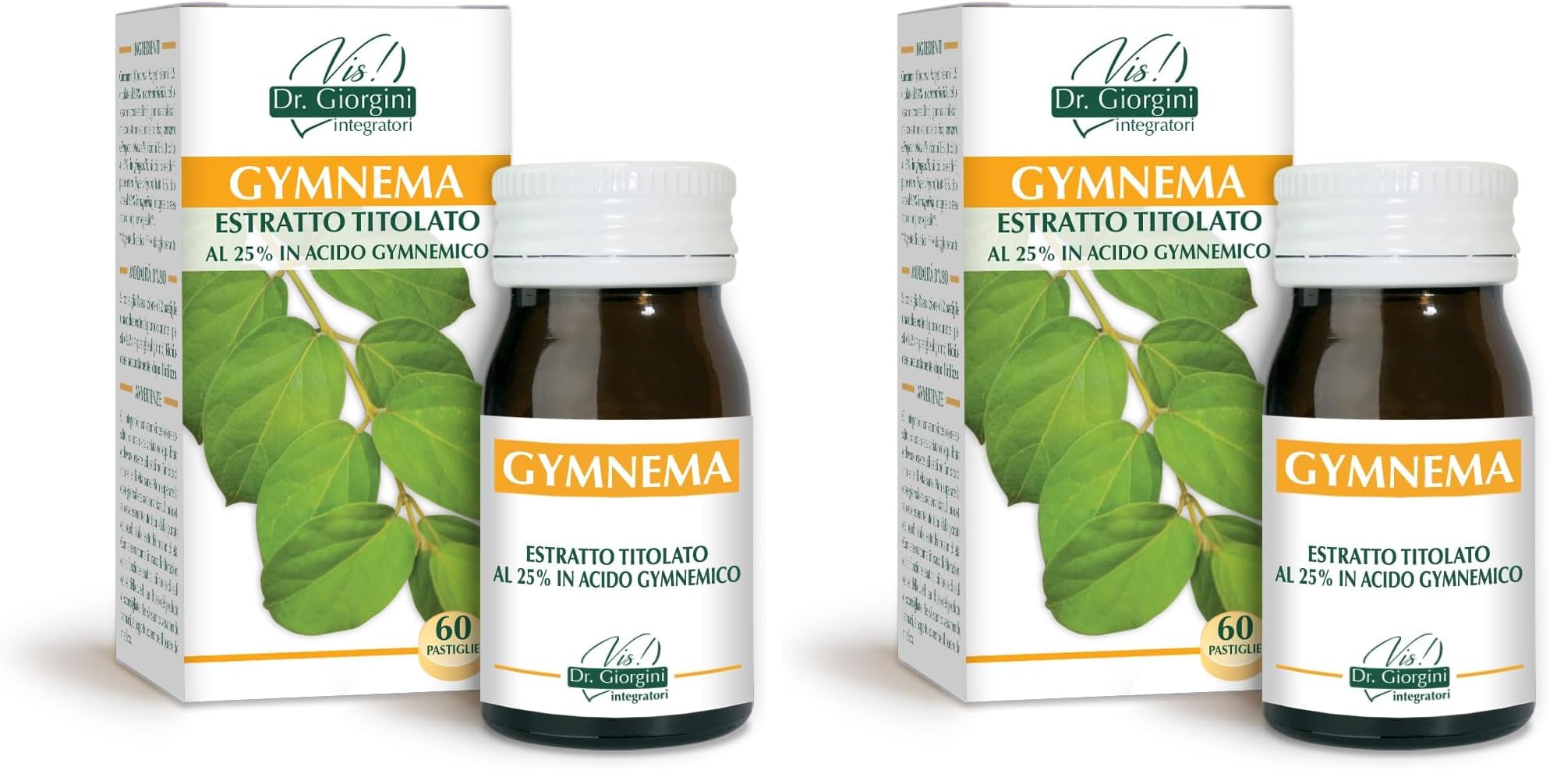 Dr. Giorgini Gymnema Estratto Titolato al 25% in Acido Gymnemico Pastiglie - 30 g (integratore du gymnema, utile per il controllo del senso di fame) (Confezione da 2)
