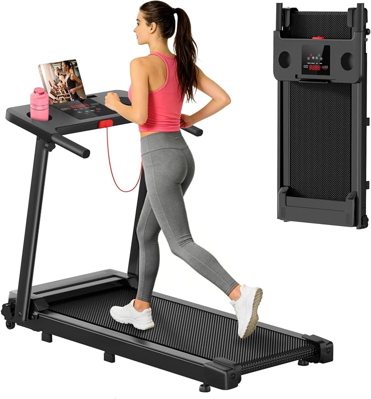 Walking Pad with Handle Bar, 3.0HP Low Noise Foldable Walking Pad Treadmill, Compact Treadmills for Home Small Spaces, Walking Running Machine, Lightweight Treadmills 300LBS Capacity