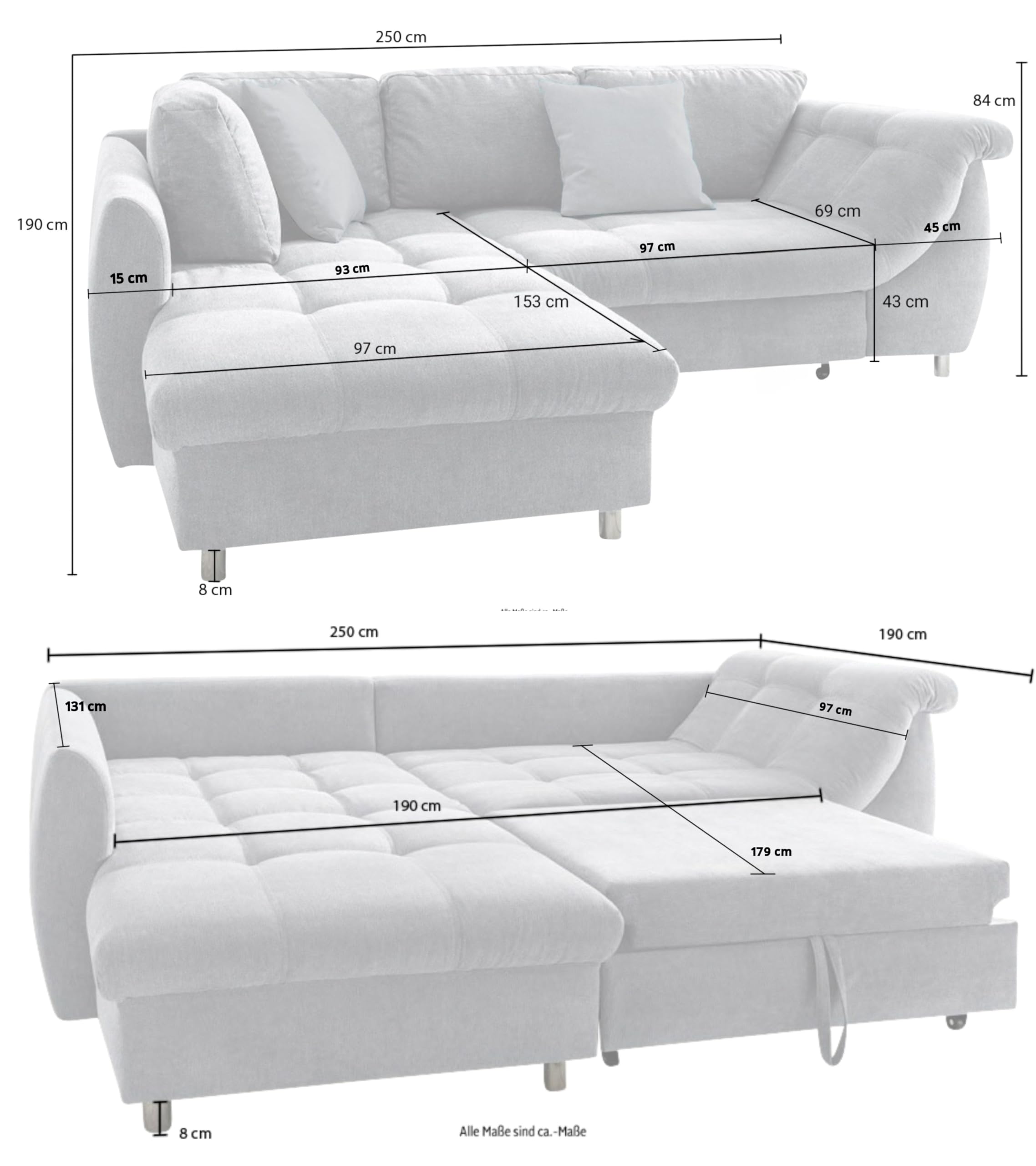 luma-Home 17012/ Ecksofa mit Schlaffunktion, Mikrofaser-Bezug Hellbraun