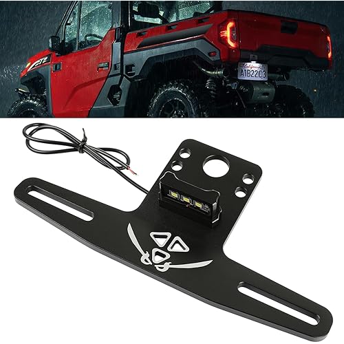 DREAMIZER UTV License Plate Holder with LED Light Aluminum License Plate Frame Mount for ATV SxS Golf Cart Truck Snowmobile Trailer Boat Compatible with Polaris RZR Can-Am Maverick X3 Ranger