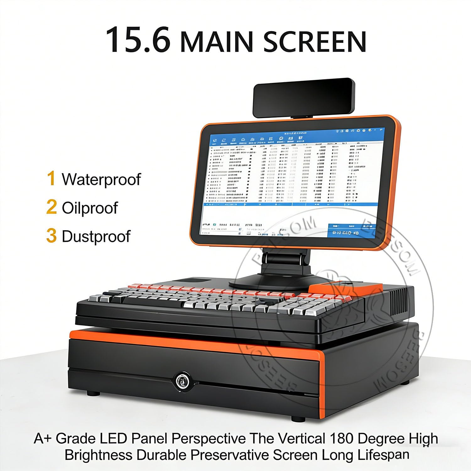 Caisse Enregistreuse Intelligente,Caisse Enregistreuse Tactile Tout, Imprimante Thermique 58mm intégrée + Scanner portable,15,6" Écran tactile réactif,101 touches,Vente au détail/Restaurant Single